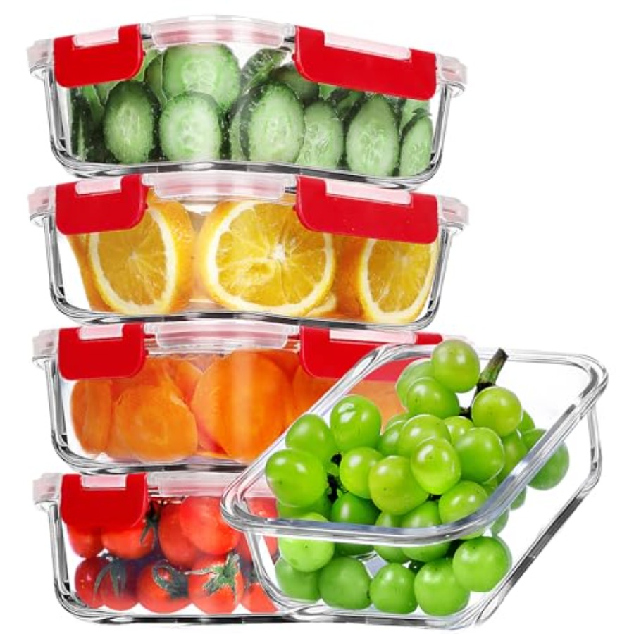 Meal Prep Glass Containers With Lids - 5 Pack 36 OZ Glass Meal