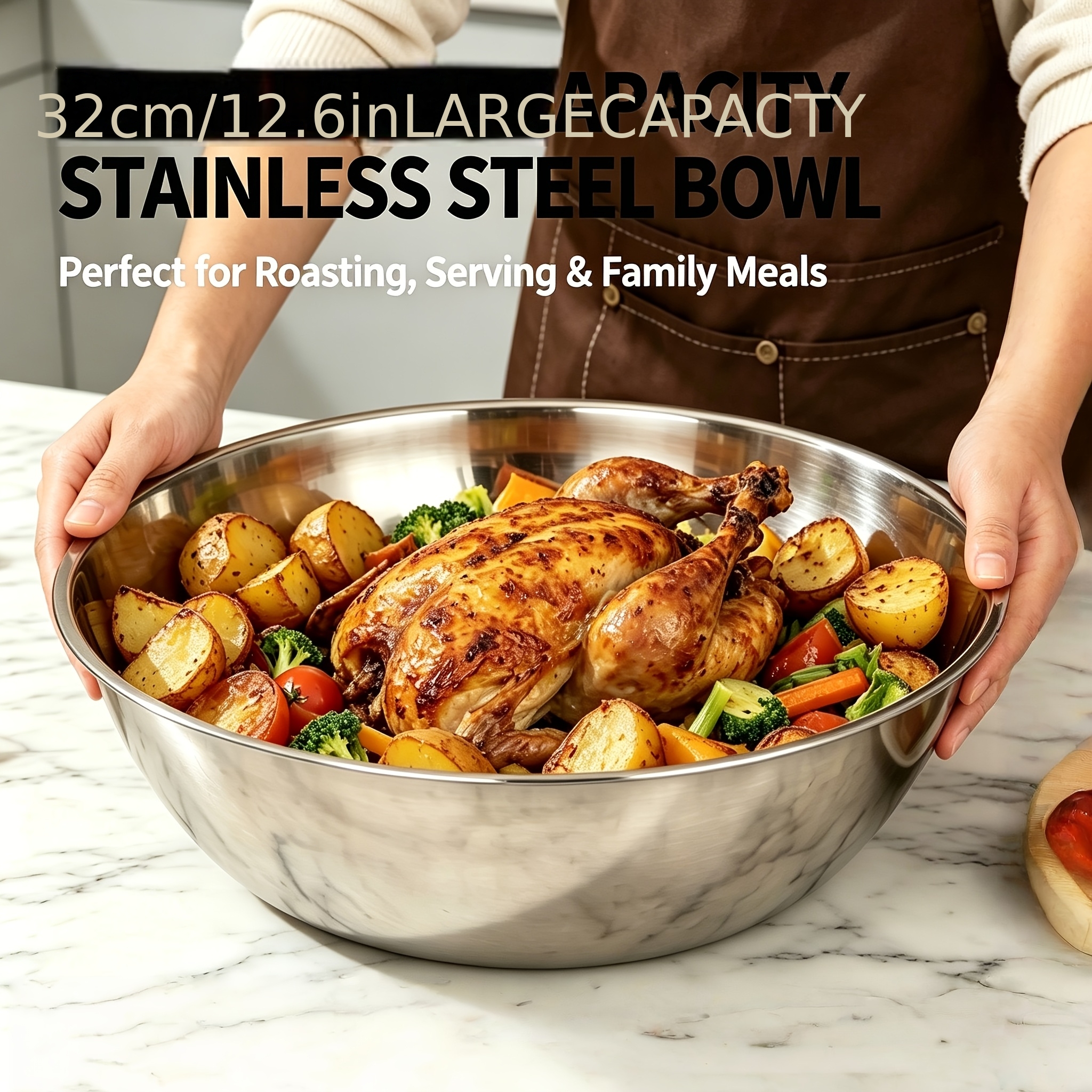 Meal Preparation - 1Pcs, 32cm Stainless Steel Mixing Bowl,