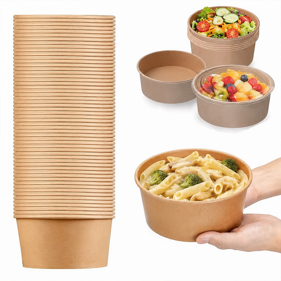 Meal Prep For A Day - 5/10/20PCS Kraft Paper Bowls with Lids