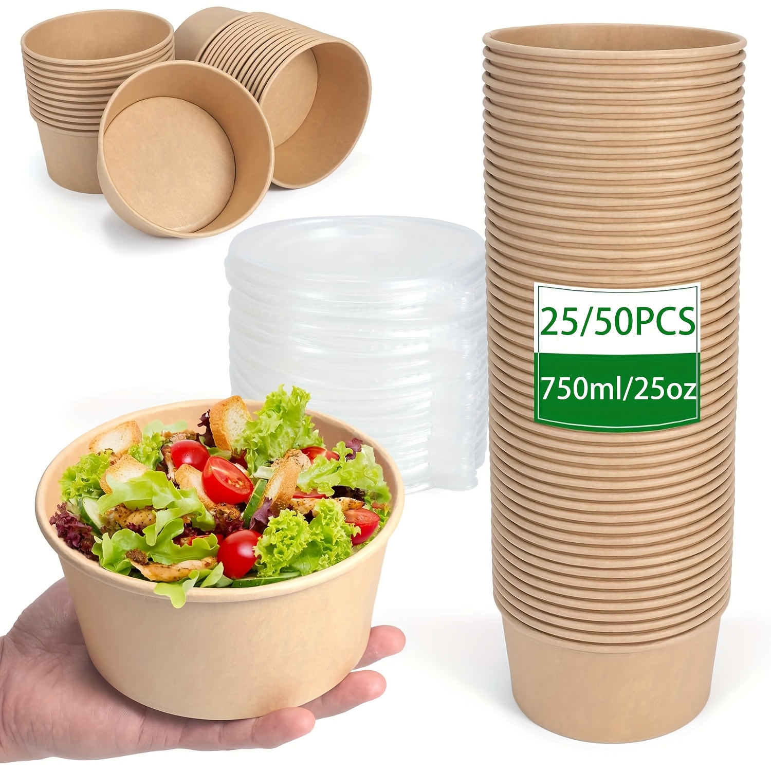 Meal Prep Box - 25Oz/750Ml 25/50 Pack Paper Bowls with