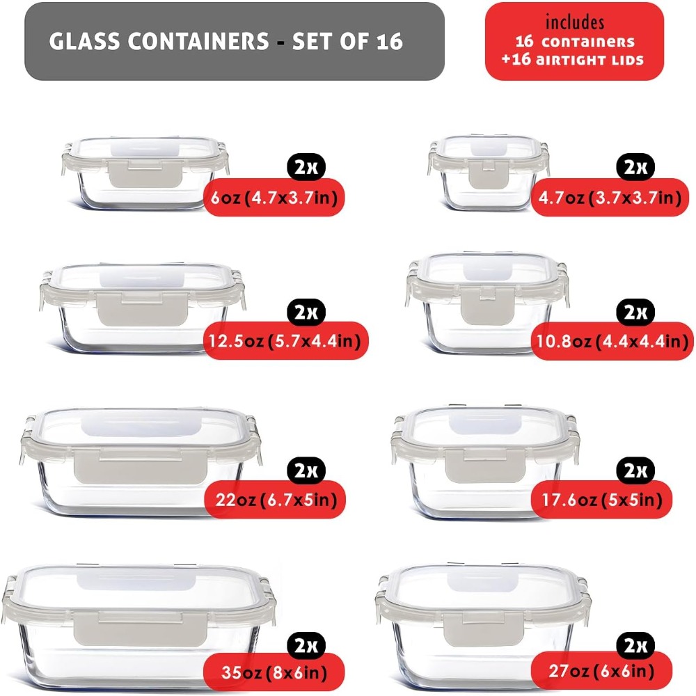 32pc Glass Food Storage Contai - Meal Prep Glass Containers With Lids incelemesi ve fiyatı