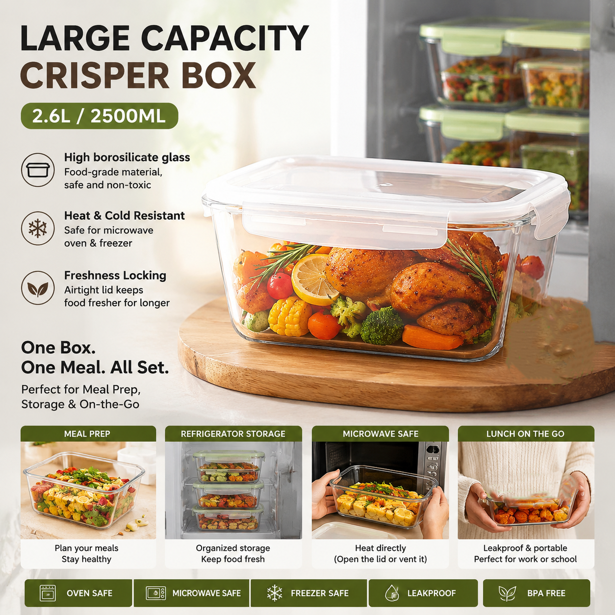 Large Capacity Glass Food Stor - Meal Prep Box incelemesi ve fiyatı