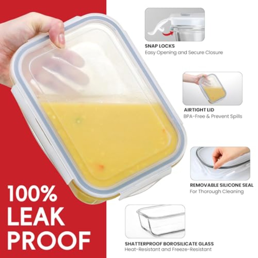 4 Pack 8 Cups/ 63oz Large Glas - Meal Prep Glass Containers With Lids incelemesi ve fiyatı