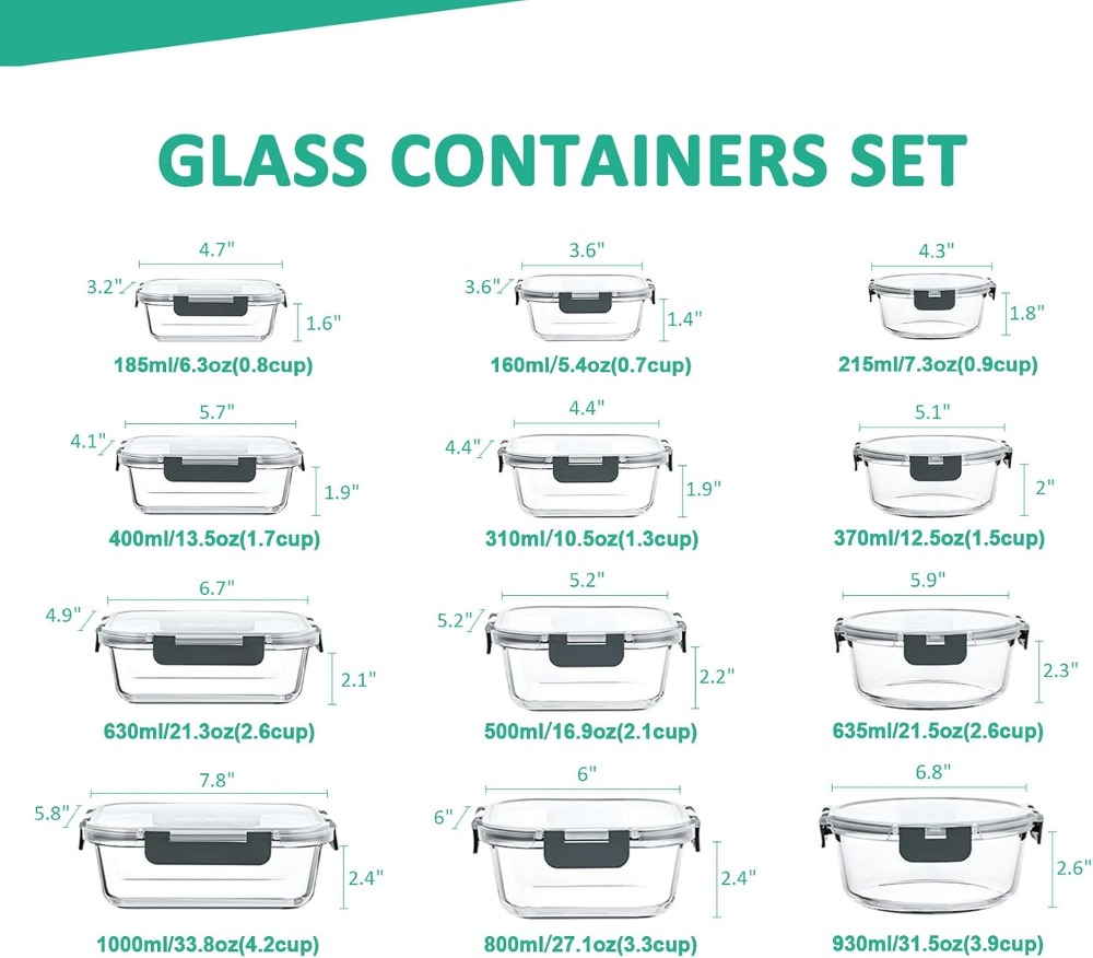 24-Piece Glass Food Storage Co - Meal Prep Glass Containers With Lids incelemesi ve fiyatı