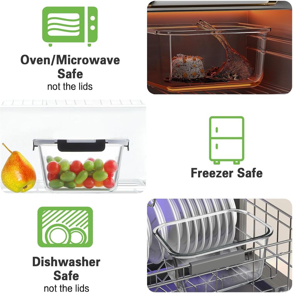 4-Piece 63oz Glass Food Storag - Meal Prep Glass Containers With Lids incelemesi ve fiyatı